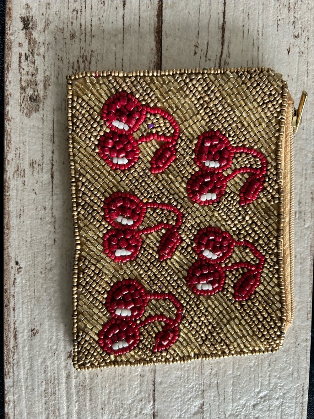4/$50 Gold Beaded Cherry Wristlet with Red Accents - Picture 2 of 4